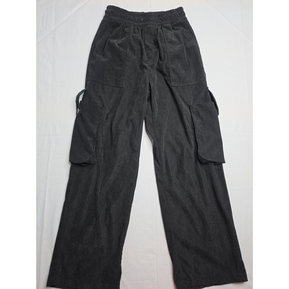 Love Poem By Block Corduroy Pants Women's Large Black Cargo Pocket Elastic Waist